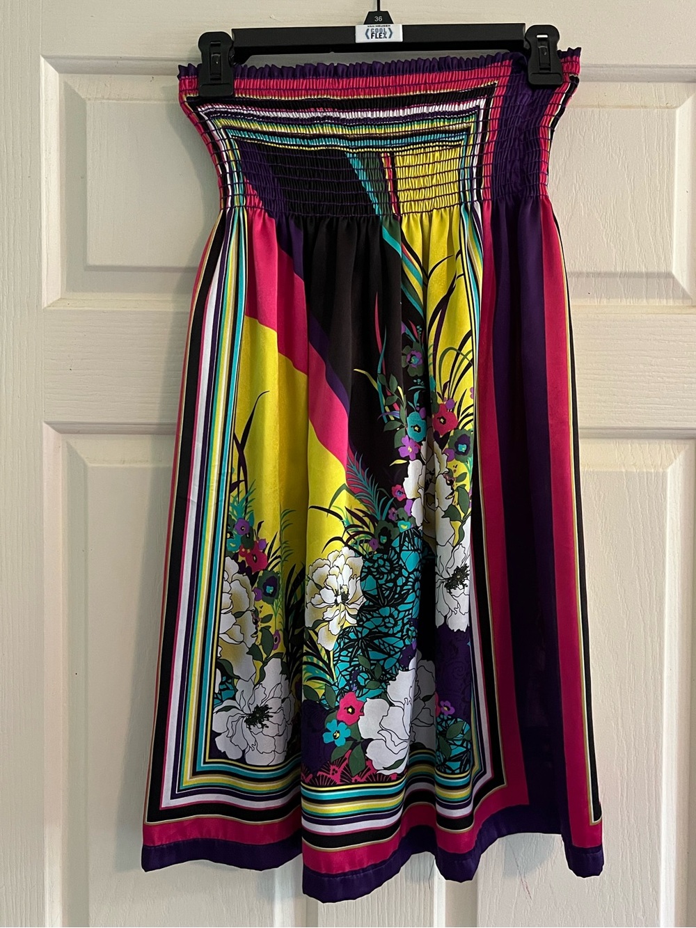 Body Central Floral Stripe Smocked dress in Magenta, Yellow & Black